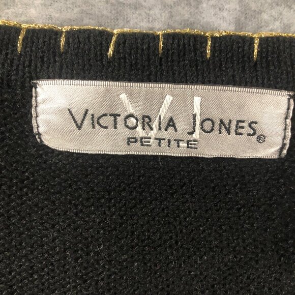 Ugly Christmas Sweater Cardigan M Petite Beaded Victoria Jones Granny Core Vtg - Picture 3 of 10